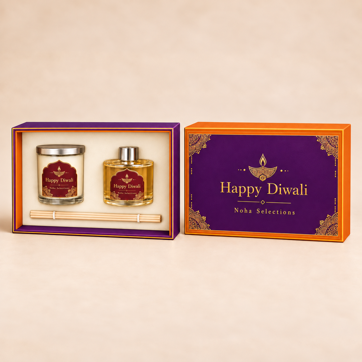Royal Saffron Diwali Candle & Diffuser Set