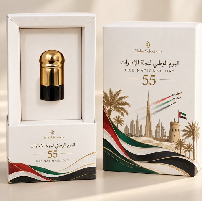 Mini Dahn Oud concentrated Arabian perfume oil bottle in UAE National Day gift box