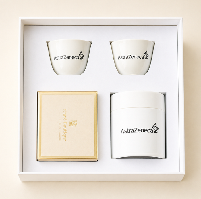 Arabica executive gift box with specialty coffee blend, stuffed gourmet dates, and cups