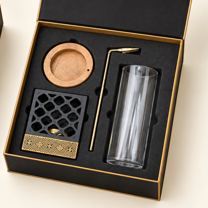 Layali Heritage Arabic Incense Set | Glass Burner & Wooden Base Box
