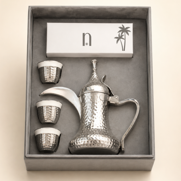 Al Asala Heritage Collection – Dallah, Three Cups & Coffee Gift Set