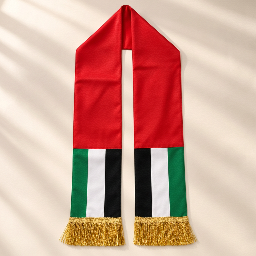 UAE National Day Scarf with Gold Fringe