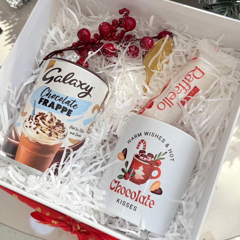 Holiday chocolate gift box with festive mug and Galaxy frappe – Nohaselections Dubai
